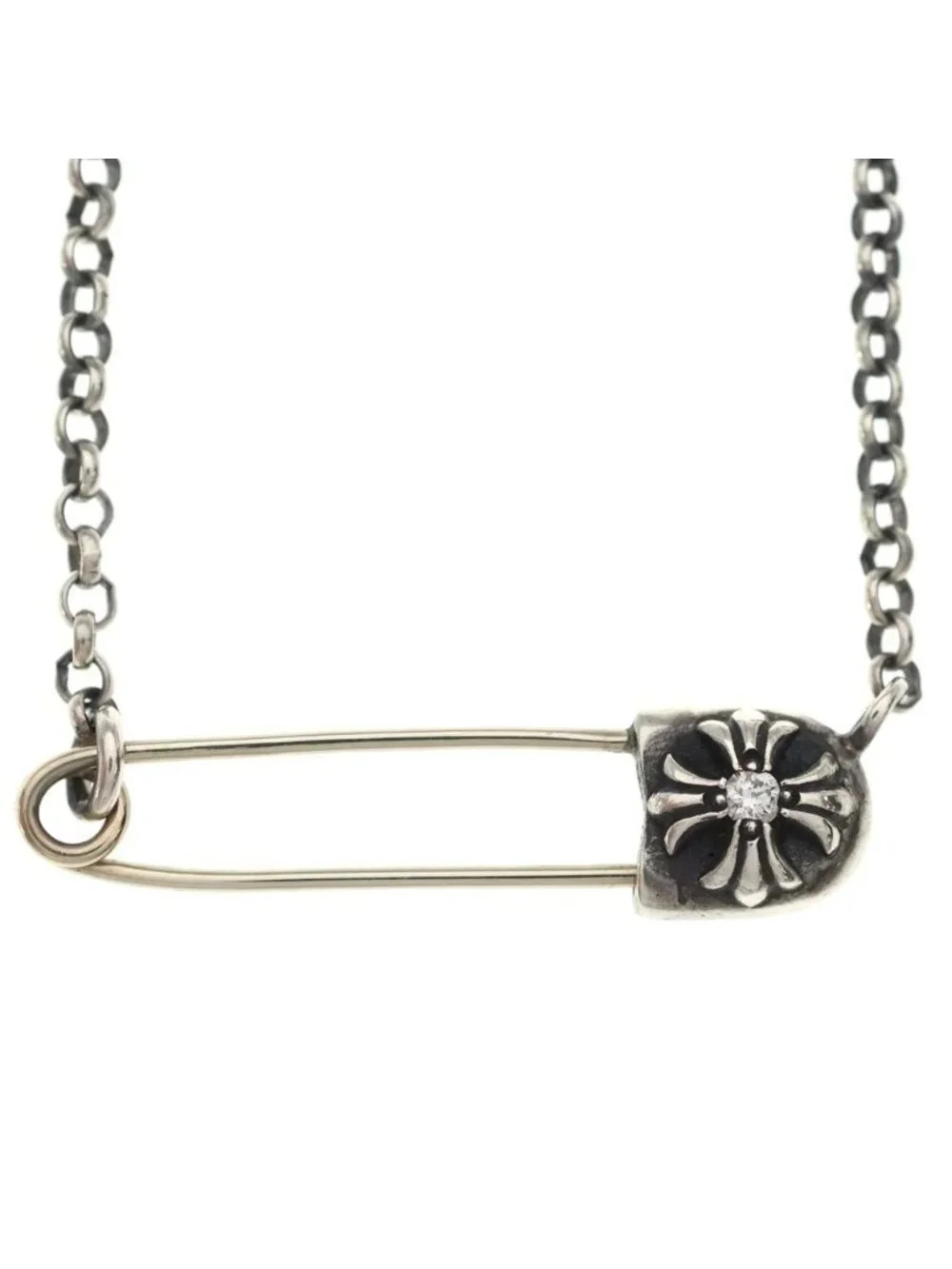 Chrome Hearts Safety Pin Roll Chain Necklace Silver